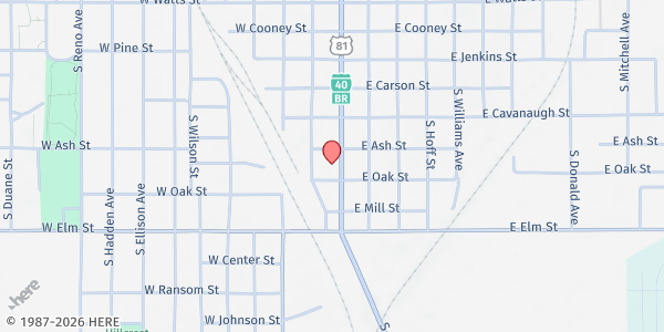 Map showing Salvation Army of Canadian and Logan Counties at 1012 S Rock Island Ave, El Reno, OK