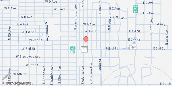 Map showing 2nd & Adams Church of Christ at 216 N Adams, Elk City, OK