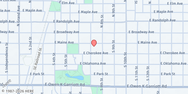 Map showing Loaves and Fishes of NW Oklahoma Food & Resource Center at 701 E Maine Ave, Enid, OK