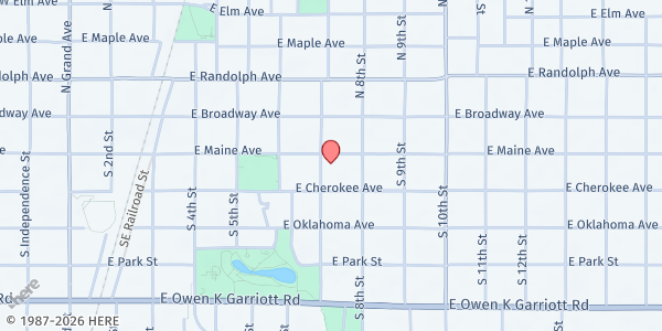 Map showing Loaves & Fishes - Food Distribution Center at 701 E Maine Ave, Enid, OK