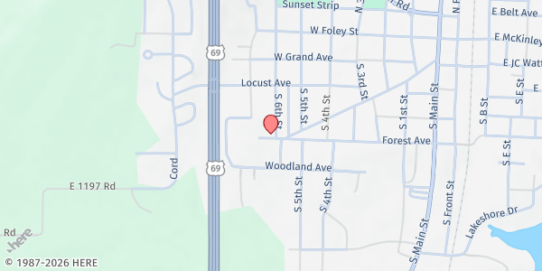 Map showing Catholic Charities Rural Outreach / McIntosh Co at 502 S. 6th St., Eufaula, OK