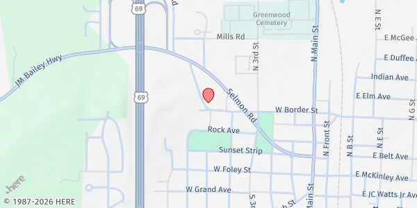 Map showing God's Helping Hands at 600 Border St., Eufaula, OK