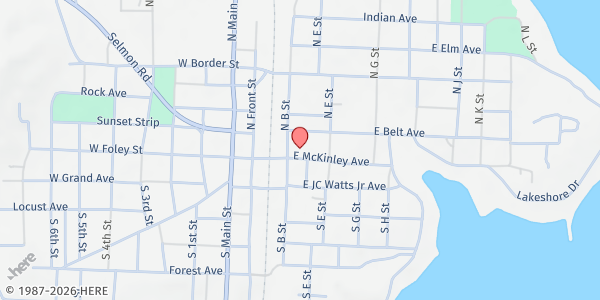 Map showing Under One Roof at 107 McKinley Ave, Eufaula, OK