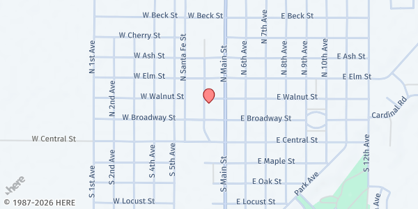 Map showing Serving Christ Outreach at 124 N Railroad St, Fairview, OK