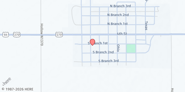 Map showing First Christian Church at S 2nd & Mississippi, Forgan, OK