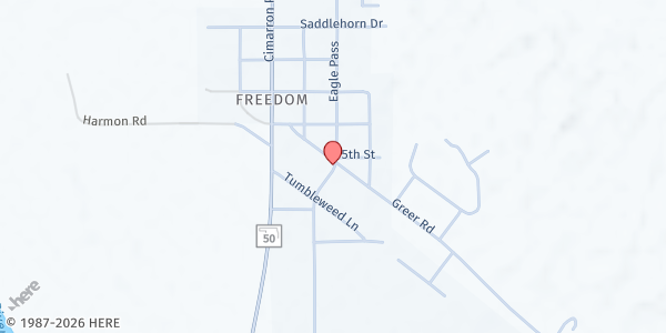 Map showing Freedom Food Pantry at 805 Cimarron Pass, Freedom, OK