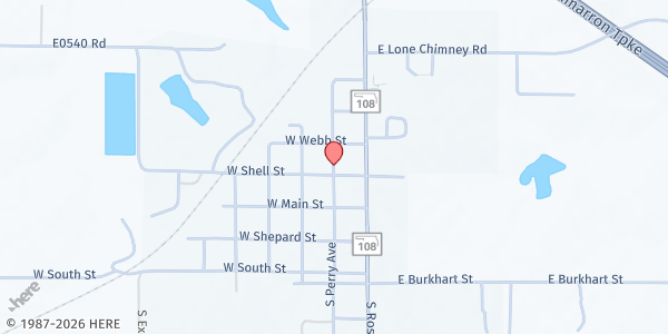 Map showing Glencoe United Methodist Church Food Pantry at 103 N Perry, Glencoe, OK