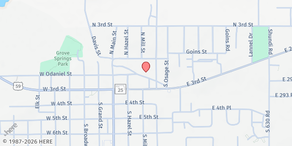 Map showing DOC Services/Grove at 145 E O'Daniel Parkway, Grove, OK