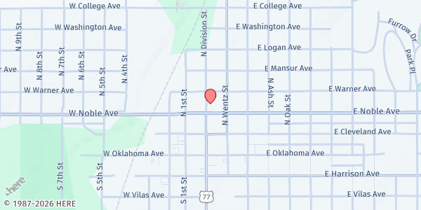 Map showing First United Presbyterian Church at 102 E. Noble Ave., Guthrie, OK