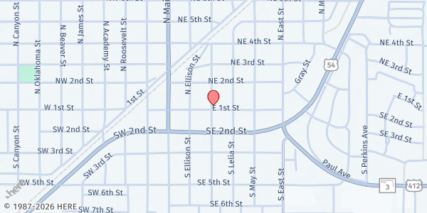Map showing Loaves and Fishes of Guymon at 310 E 1st St, Guymon, OK