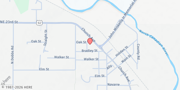 Map showing Harrah Ministry Center at 2185 Church St, Harrah, OK