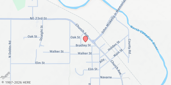 Map showing Harrah Ministry Center at 2185 Church Ave., Harrah, OK