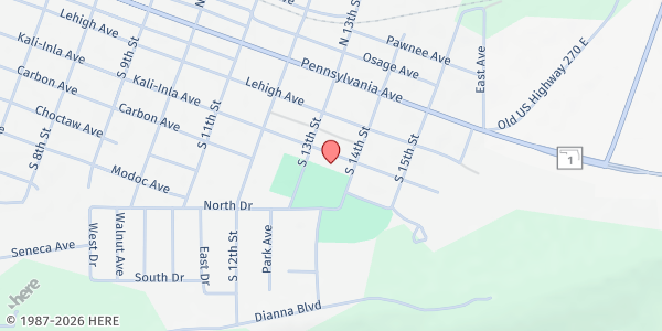 Map showing Senior Citizen Center at 1316 Kali-Inla Ave., Hartshorne, OK