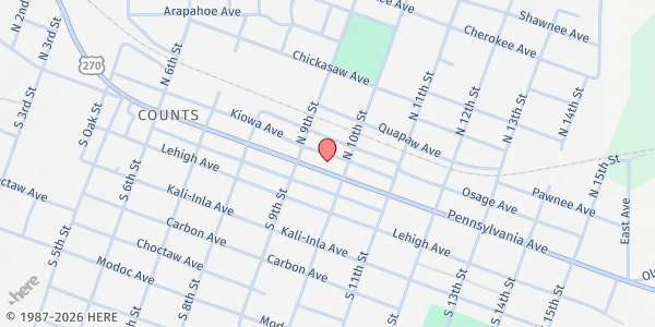 Map showing Twin Cities Christian Outreach at 925 Pennsylvania Ave, Hartshorne, OK