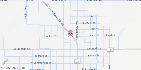 Map showing First Baptist Church at 1401 N. Haskell Blvd., Haskell, OK