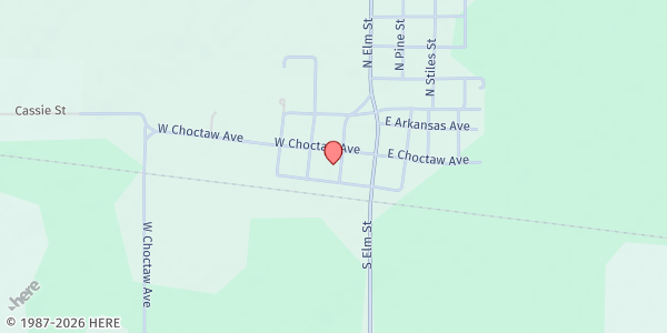 Map showing Haworth Community Center at 105 S Main, Haworth, OK