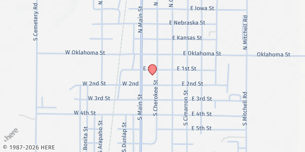 Map showing Good Samaritan Ministries at 214 S Cherokee St, Hennessey, OK