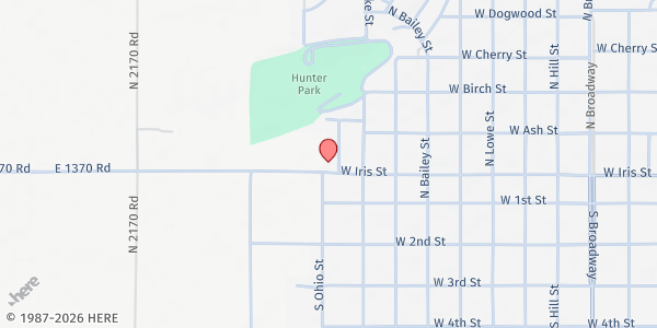 Map showing Hobart Area Ministerial Food Pantry at 1021 W Iris Ave, Hobart, OK
