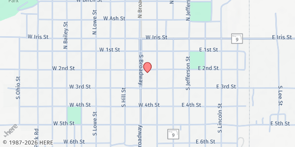 Map showing Hobart First UMC at 201 S. Washington St., Hobart, OK