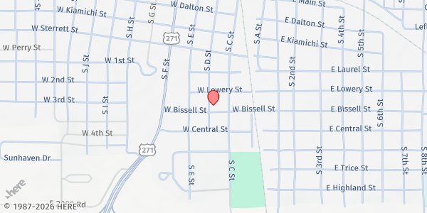 Map showing Sharing Hope in Hugo at 400 Bissell Street, Hugo, OK