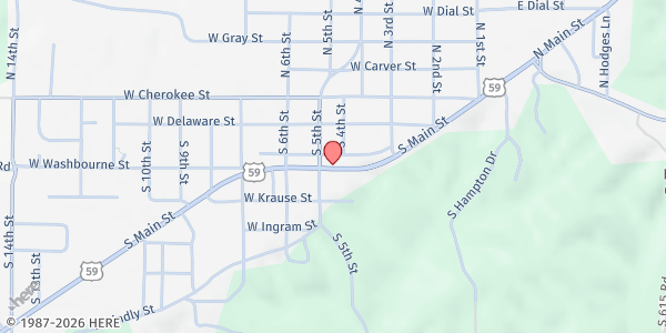 Map showing The Caring Kitchen Pantry at 1108 Washborn Ave, Jay, OK