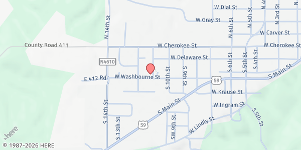 Map showing The Caring Kitchen Pantry at 1106 W. Washbourne St., Jay, OK