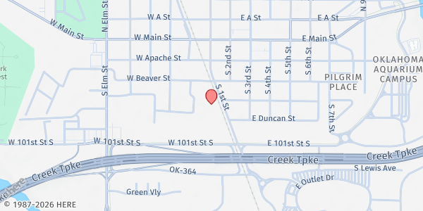 Map showing Beaver Street Baptist Church at 102 W. Beaver St., Jenks, OK