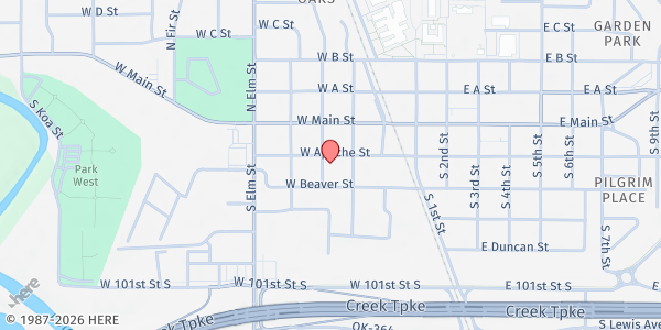 Map showing Jenks Community Food Bank at 324 W Aquarium Pl, Jenks, OK