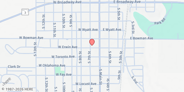 Map showing The Table Pantry at 124 W Erwin, Kingfisher, OK