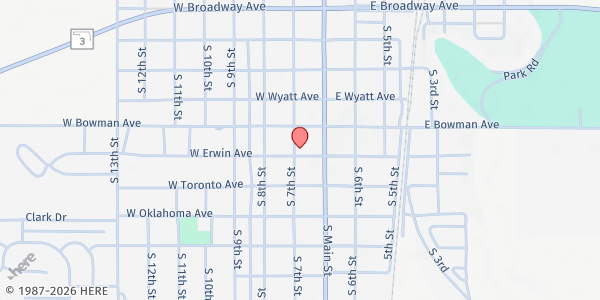 Map showing The Table Pantry (Frontline Ministries) at 124 W Erwin, Kingfisher, OK