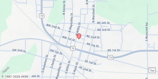 Map showing Melvin's Pantry at 100 N Willis St, Kingston, OK