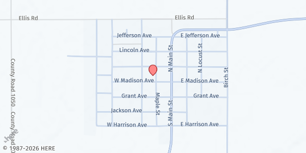 Map showing Helping Hands Pantry at First Church of Lamont at 1407 Madison, Lamont, OK