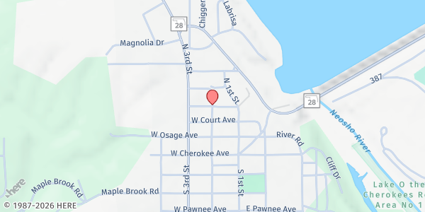 Map showing Grand Lake Community Ministry at 268 W. Broadway Ave., Langley, OK