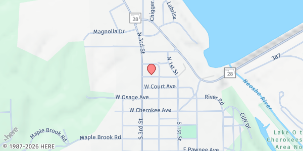 Map showing Grand Lake Community Ministry at 268 W Broadway, Langley, OK