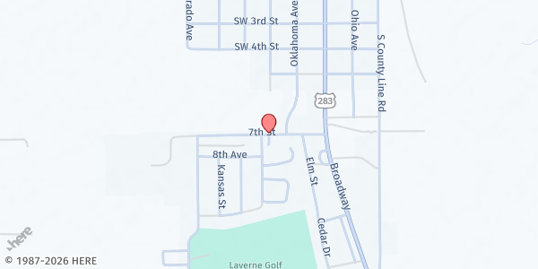 Map showing Laverne Food Pantry Association at Oklahoma Ave. & 7th St., Laverne, OK