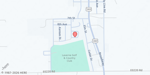 Map showing Laverne Food Pantry Association at 7th and Oklahoma Suite 1, Laverne, OK