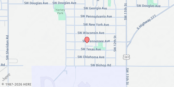 Map showing Powerhouse Church of God in Christ at 2502 Jesse L Davenport St, Lawton, OK