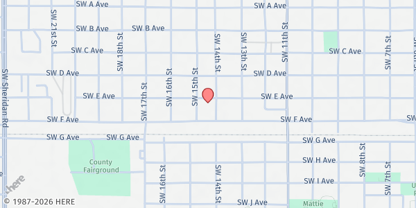 Map showing Salvation Army of Lawton at 1404 SW E Ave, Lawton, OK