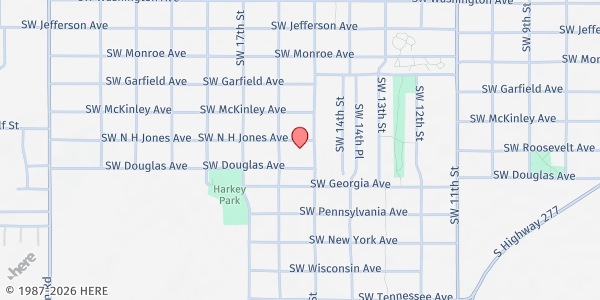 Map showing St. John's Baptist Church at 1504 SW NH Jones Ave., Lawton, OK