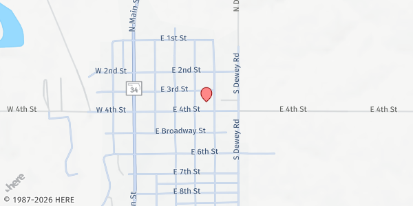 Map showing First Baptist Church of Leedey at 405 E 4th St, Leedey, OK