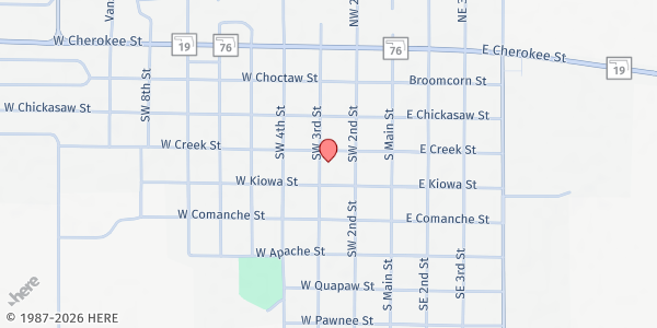 Map showing First Baptist Church - Blessing Box at 401 SW 3rd St., Lindsay, OK