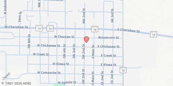 Map showing Lindsay UMC at 114 W. Chickasaw St., Lindsay, OK