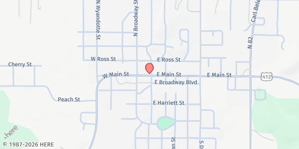 Map showing 111 E. Main St. at P.O. Box 125, Locust Grove, OK