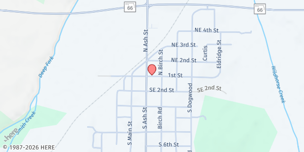 Map showing Luther Church of Christ Service Center at 201 E. 1st St., Luther, OK
