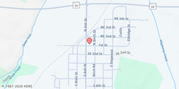 Map showing Luther Church of Christ Service Center at 205 E 1st St, Luther, OK