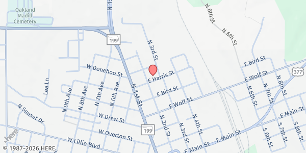 Map showing Family Christian Center at 605 N 3rd St, Madill, OK