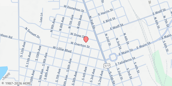 Map showing Southern Oklahoma Nutrition Program of Madill at 408 W Overton, Madill, OK