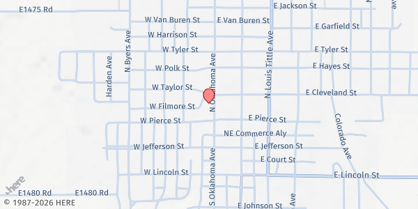 Map showing Christian Lay Enterprises at 221 N Oklahoma Ave, Mangum, OK