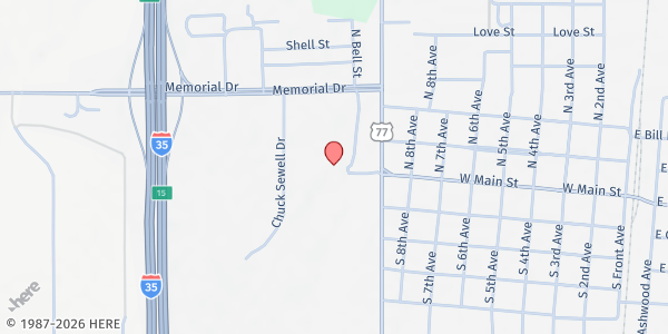 Map showing Big Five Community Services at 910 W. Main St., Marietta, OK