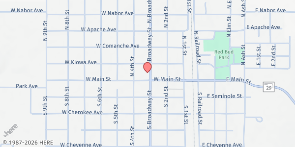 Map showing Bray Community Center Food Pantry at 1014 S Brooks, Marlow, OK